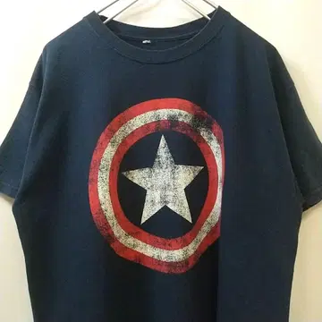 MARVEL 캡틴 아메리카 로고 티셔츠 네이비 M 해외 구제 의류