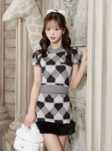 [새상품] Darich 다리치 아가일 하트 체크 니트 셋업