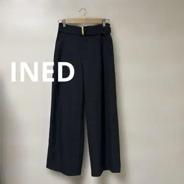 INED 글렌체크 패턴 와이드 팬츠 벨트 일본제 올 패턴 그레이