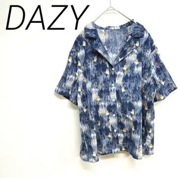 DAZY 네이비/베이지 반팔 셔츠 L 캐주얼 리조트 앞버튼