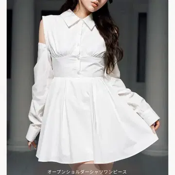 다리치 오픈 숄더 셔츠 원피스