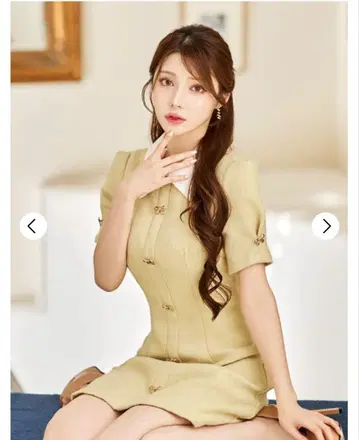 베이지 반팔 라인 미니 드레스 S~L