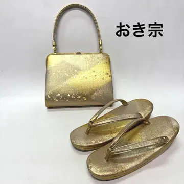 오키무네 여성용 일본 의류 조리 신발 골드 기모노 금