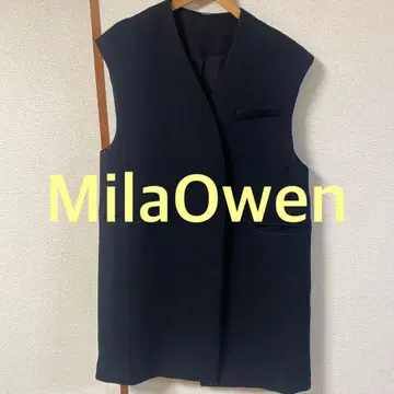 MilaOwen 미라오웬 배색 파이핑 벨트 부착 노카라 베스트 사이즈 1