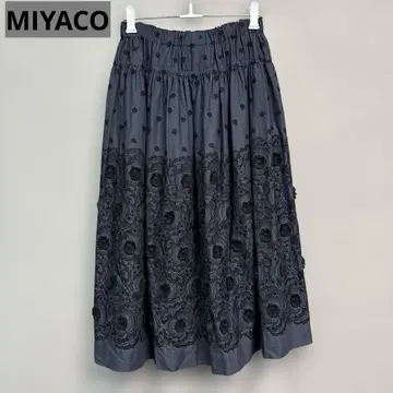 MIYAKO MIYACO 미야코 자수 레이스 스커트 네이비