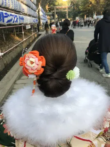 [ 착용 사진 있음 ] 꽃 마음 머리 장식 성인식 오렌지