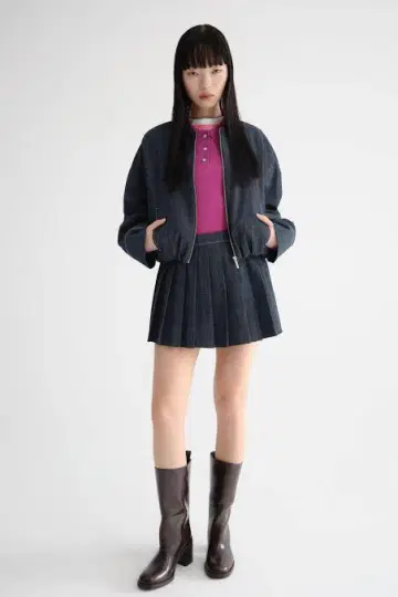 zara 플리츠 데님 스커트 팬츠 M