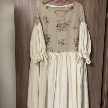 핸드메이드 작가님 꽃무늬 코튼 린넨 더블 거즈 원피스