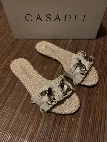 CASADEI 카사디 샌들 6 화이트 프린지 화이트