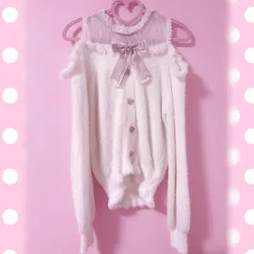 LIZLISA 레이어드 스타일 어깨 트임 니트 화이트 핑크