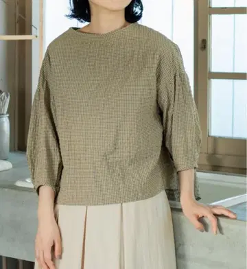 entwa 앤트와 턱 풀오버 코튼 깅엄 카멜색