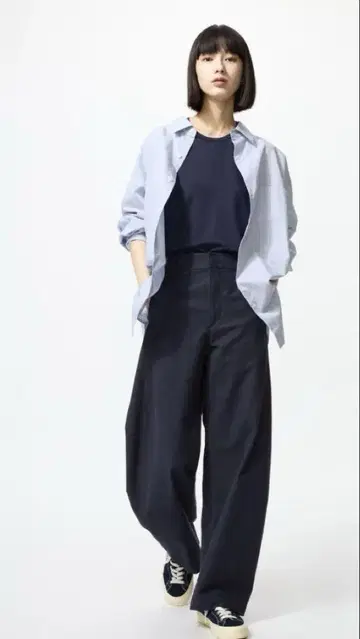 미사용 유니클로 저지 배럴 레그 팬츠 XL 네이비