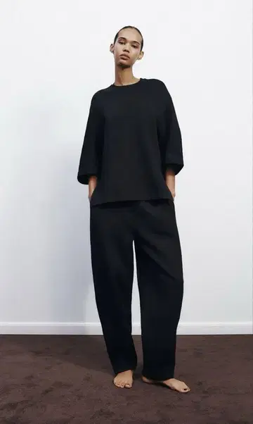 ZARA 인터락 T셔츠 코쿤 팬츠 M 셋업