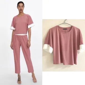 새상품급 ZARA 콘트라스트 슬리브 T셔츠 S 사이즈