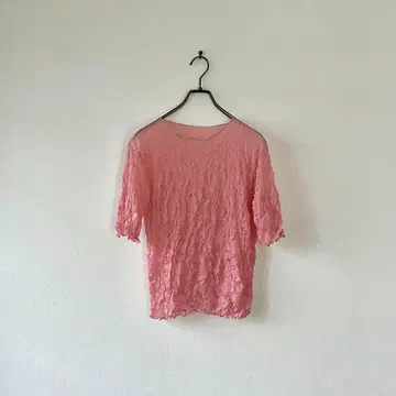 구제 의류 시어 티셔츠 셔링 주름 가공 시스루 핑크 걸리시 M