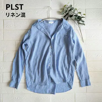 PLST 린넨 혼방 스트라이프 셔츠 블루 긴팔