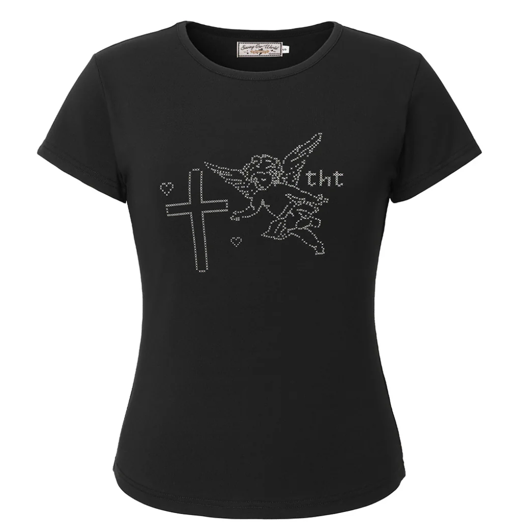 THREETIMES | 쓰리타임즈 Threetimes Pixel Angel Tee Black S