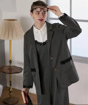 [ BONLECILL noir ] 레이스 오버 테일러드 자켓