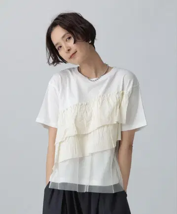LEPSIM 렙심 이소재 프릴 도킹 T 화이트