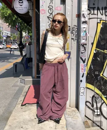 nugu hoop 허리밴딩 파라슈트 와이드 팬츠