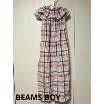 BEAMS BOY 마드라스 체크 프릴 슬리브리스 원피스