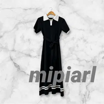 mipiarl 미피아르 리본 포함 폴로 니트 세미 플레어 원피스