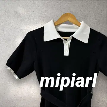 mipiarl 미피아르 리본 포함 폴로 니트 세미 플레어 원피스
