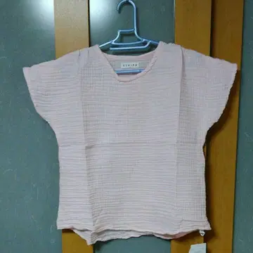 우치노 크레이프 거즈 반팔 개더 pullover 크루넥 라이트 핑크 S