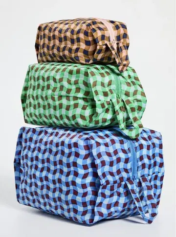 BAGGU 3D Zip 파우치 Set Wavy Gingham