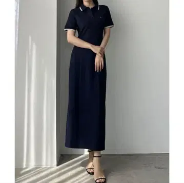 Louere 폴로 원피스 I라인 네이비 M 사이즈