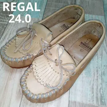 새상품급 REGAL 리갈 24.0 가죽 프린지 데크 슈즈 모카신