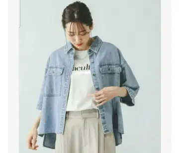 [ 새상품 ] GLOBAL WORK GOOD 데님 셔츠 반팔 글로벌 워크