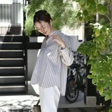 OURHOME 면 100%의 반슈 직물 셔츠 베이지 계열