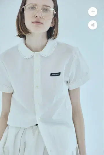 SEA 코튼 린넨 라운드 칼라 숏 슬리브 셔츠