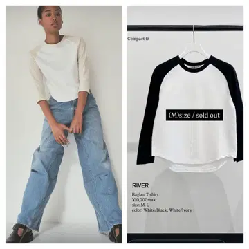 RIVER 리버 raglan-Tshirt WHT/BLK M 사이즈