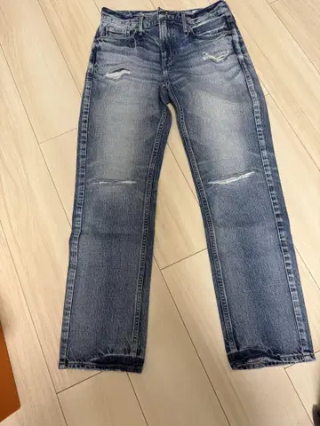스트레이트 데님 사이즈 23 블루 디스트레스드 가공