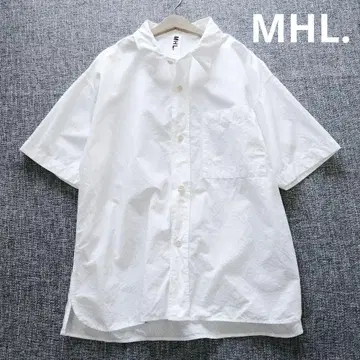 MHL 최근 모델 박스 실루엣 레귤러 카라 숏 슬리브 셔츠