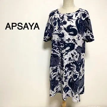 APSAYA 네이비 컬러 기하학 패턴 올 패턴 무릎 기장 원피스