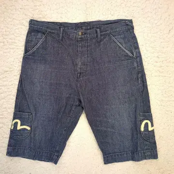EVISU 빨간색 스티치 숏팬츠 갈매기 프린트 사이드 포켓 38