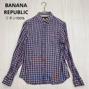 BANANA REPUBLIC 린넨 100% 체크 긴팔 셔츠 M