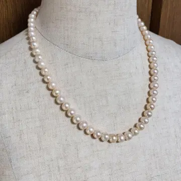 담수 펄 목걸이, 내추럴 컬러 약 7mm, 46cm, 전체 길이 51cm