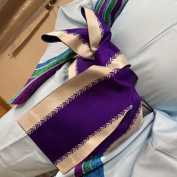 윤기 있는 보라색에 버드나무 패턴이 멋스러운 앤티크 반폭 오비