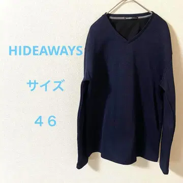 HIDEAWAYS 하이더웨이스 니콜 네이비 체크 무늬 V넥 두꺼운 원단
