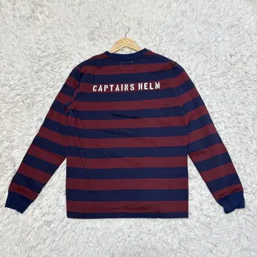 CAPTAINS HELM 굵은 피치 보더 롱T 네이비 크림슨