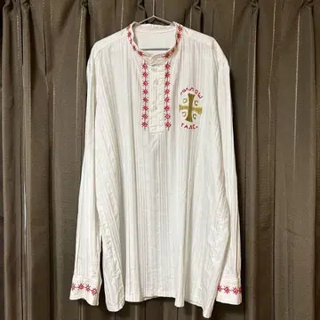 손바느질 자수 밴드 칼라 셔츠