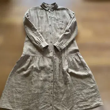 nest Robe 카키색 롱 원피스 겉옷, 연중 착용, 린넨 100%