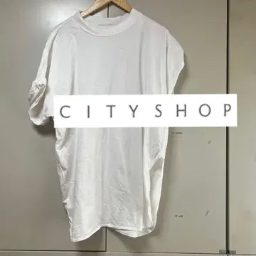 CITYSHOP 시티샵 소매 좌우 비대칭 롱 티셔츠