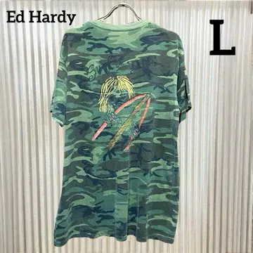 미사용 에드하디 티셔츠 USA 제작 L 카모플라주 스컬