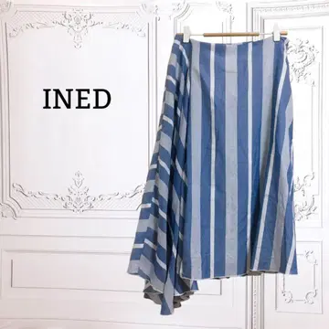 이네드 [INED] 플레어 스커트 [F] 블루 스트라이프 큐프라 코튼