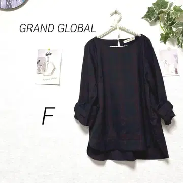 9537-1 GRAND GLOBAL 체크 무늬 소매 리본 티셔츠 F